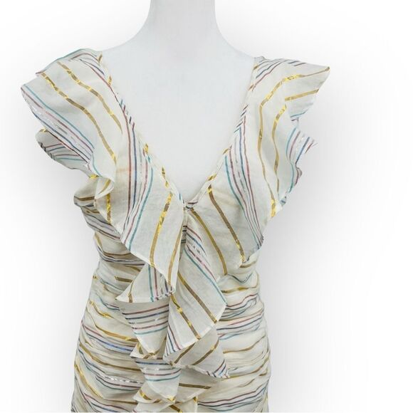 Anthropologie Tularosa Brittany Striped Ruffle Mini Dress in Marshmallow M NWT - Picture 5 of 13